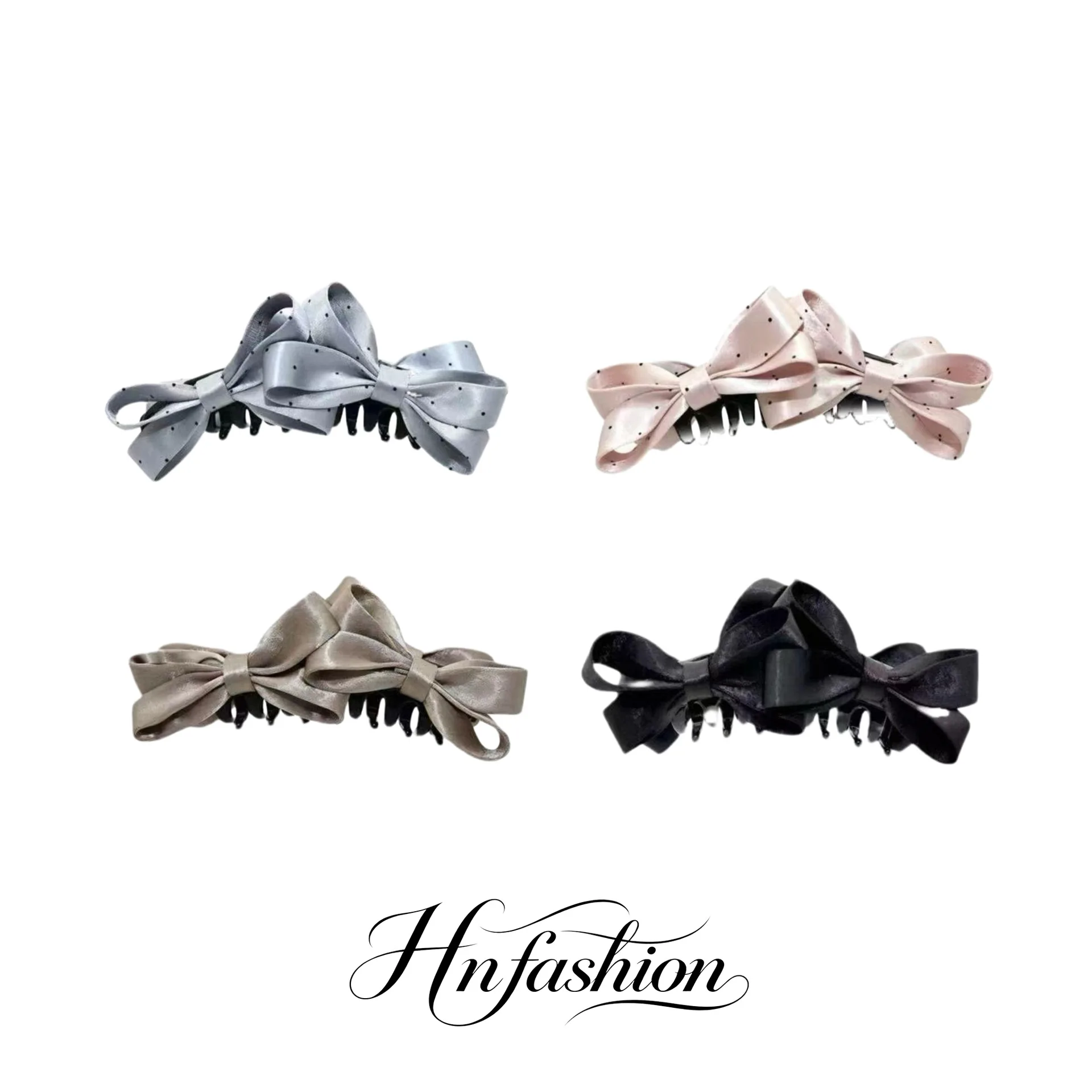 Elegant Satin Double Bow Banana Hair Clips Chinese Hanfu Style Non Slip Hair Barrettes For Women Half Up Hairstyle Daily Commute