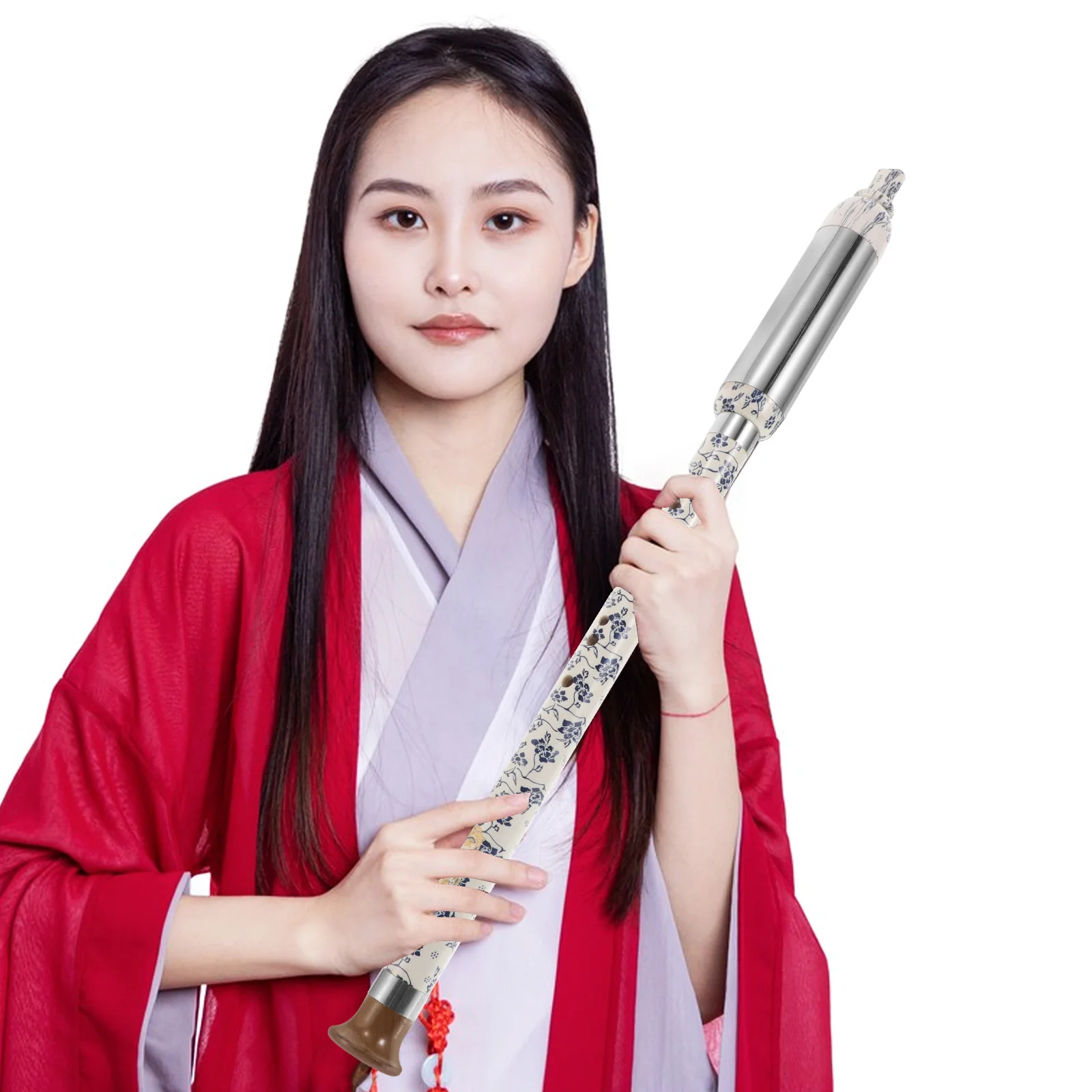 

G Tuning Vertical Bawu Flute Wind Blue White Porcelain Finish Bamboo Stainless Steel Abs Detachable Design Easy Carry Storage