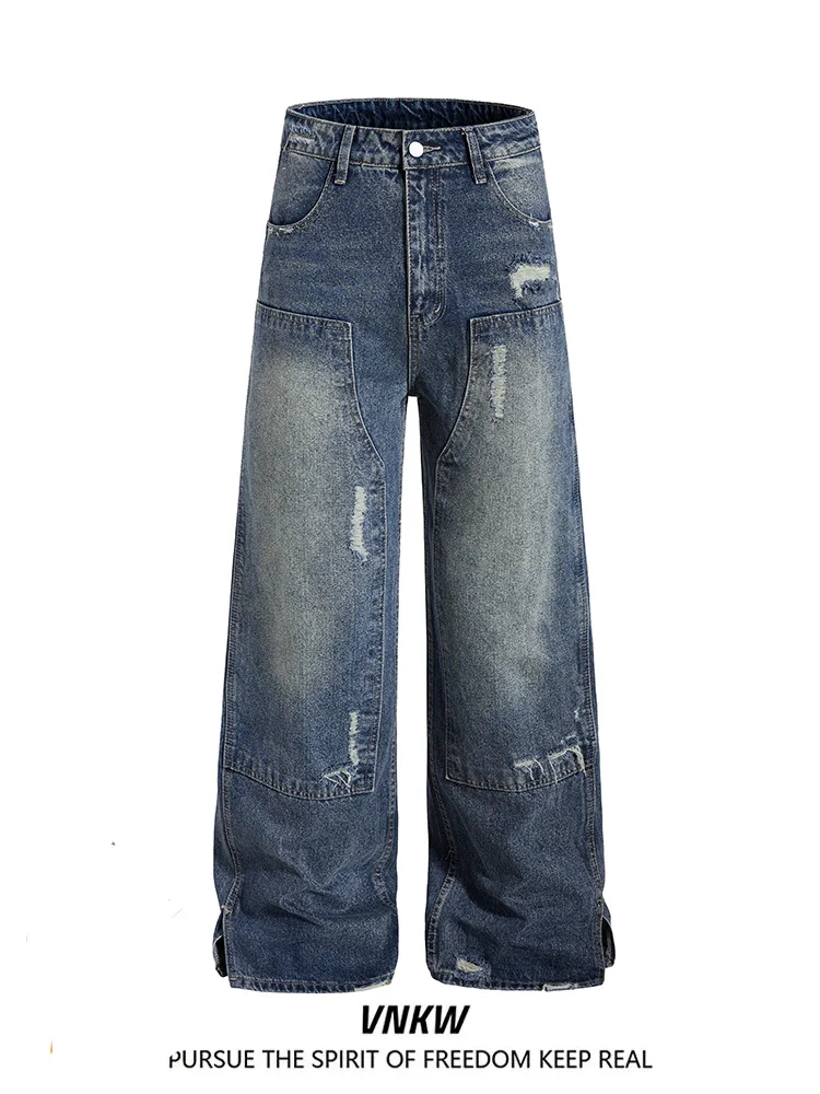 

Waed Distred Straight Leg Jeans High Street Sle Men Women Wide Leg Long Pants Cleanfit Denim Trousers Streetwear