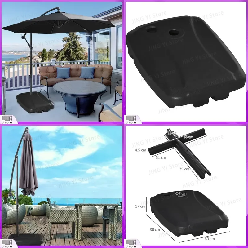 

Heavy Duty Portable Umbrella Stand Base for Cantilever Banana Parasol Water Sand Filled 75kg Weight Outdoor Patio Garden
