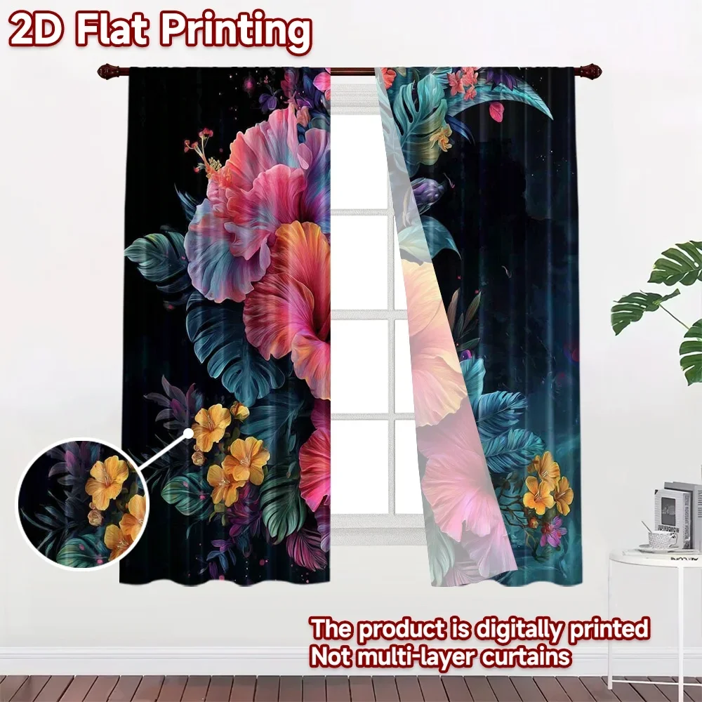 Luxury Tropical Floral Curtains 2pcs Botanical Leaf Pattern Drapes for Living Room Window Home Decor