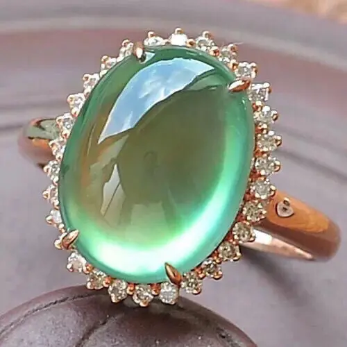 (Grape Green Ice Through) Natural Jade Stone S925 Sterling Silver Accessories Agate Chalcedony Ring Exquisite Fine Jewelry Gift