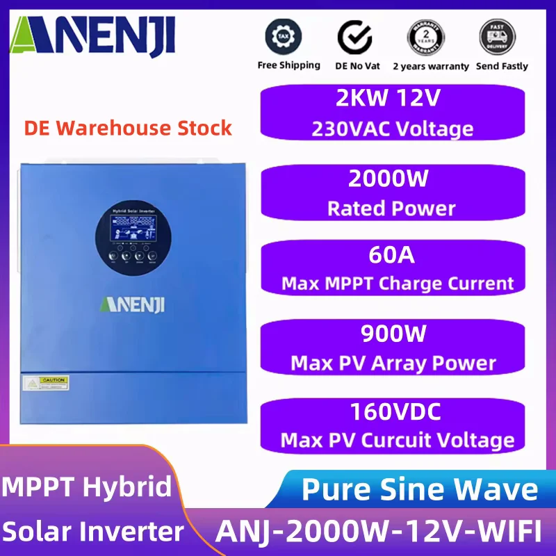 2000W Hybrid Solar 12V 220V Inverter Pure Sine Wave Inverter Off Grid Photovoltaic Inversor PWM 60A Solar Charge Controller