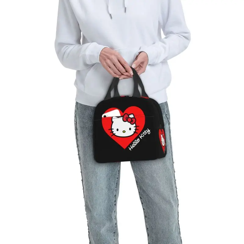 Custom Hello Kitty Lunch Bag uomo donna Thermal Cooler Insulated Lunch Box per studenti School Work Food Picnic Tote Bags