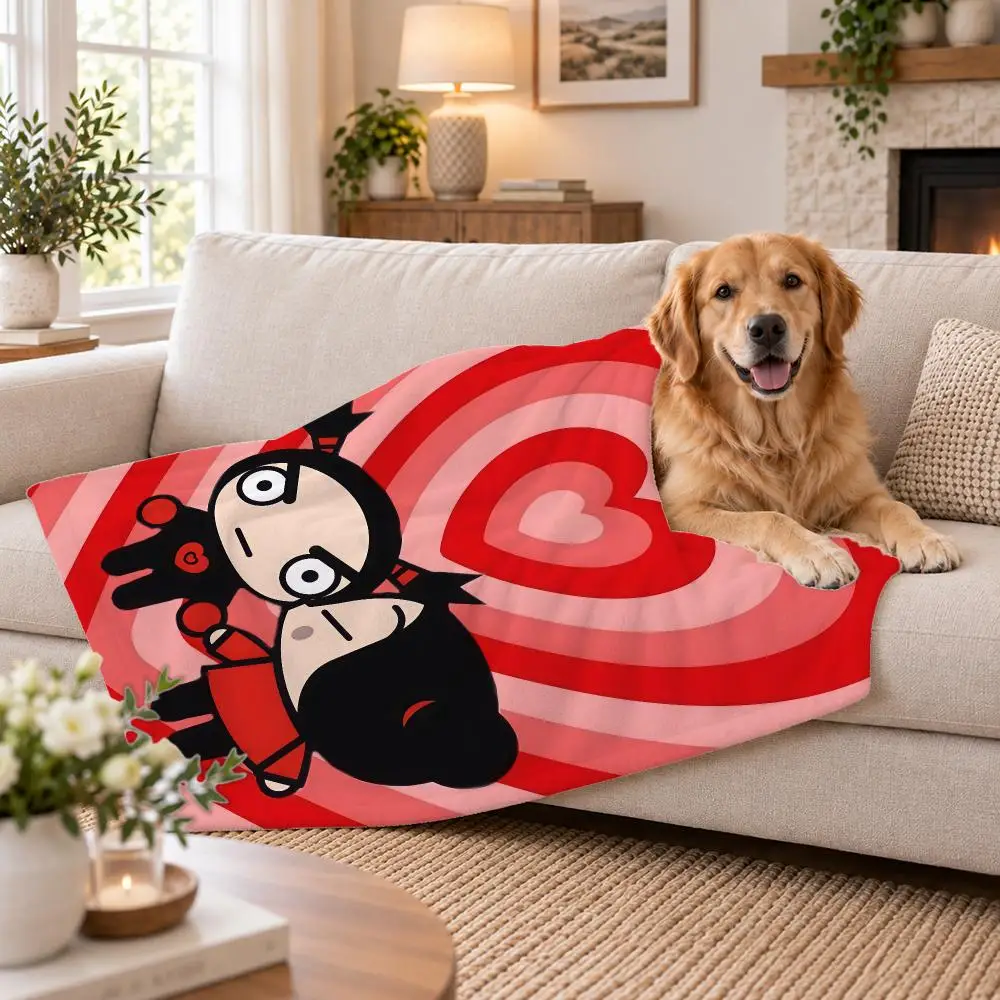 Animation Pucca Throw Soft Plush Flannel Pet Blanket, Home Decor Cover for Sofa, Bed, Trip & Picnic