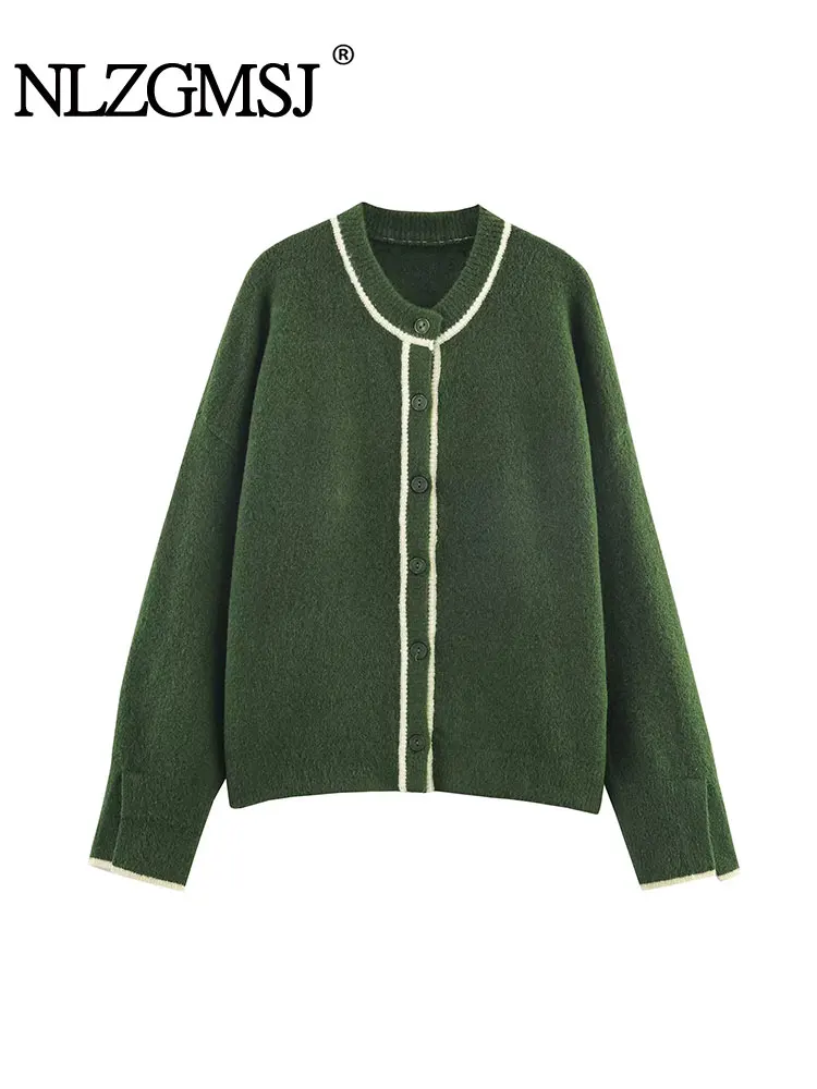 

NLZGMSJ женский вязаный кардиган, свитер, осень 2022, с круглым вырезом и длинными рукавами, лоскутная свободная куртка, женское пальто на пуговицах Y2K