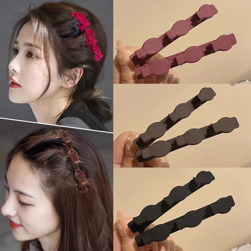 3/4/6Pcs Flocking คลิปผมสําหรับผู้หญิงด้านข้าง Braided Hairpin ผมหวาน Bangs สาวคลิป Barrettes อุปกรณ์เสริมผมชุด