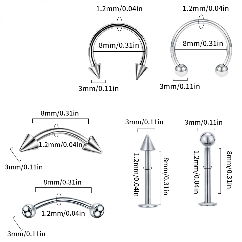30Pcs Surgical Steel Body Piercing Jewelry Lot Bulk Nose Ring Tongue Bar Lot Eyebrow Labret Piercing Set Horseshoe Ring Lot Pack
