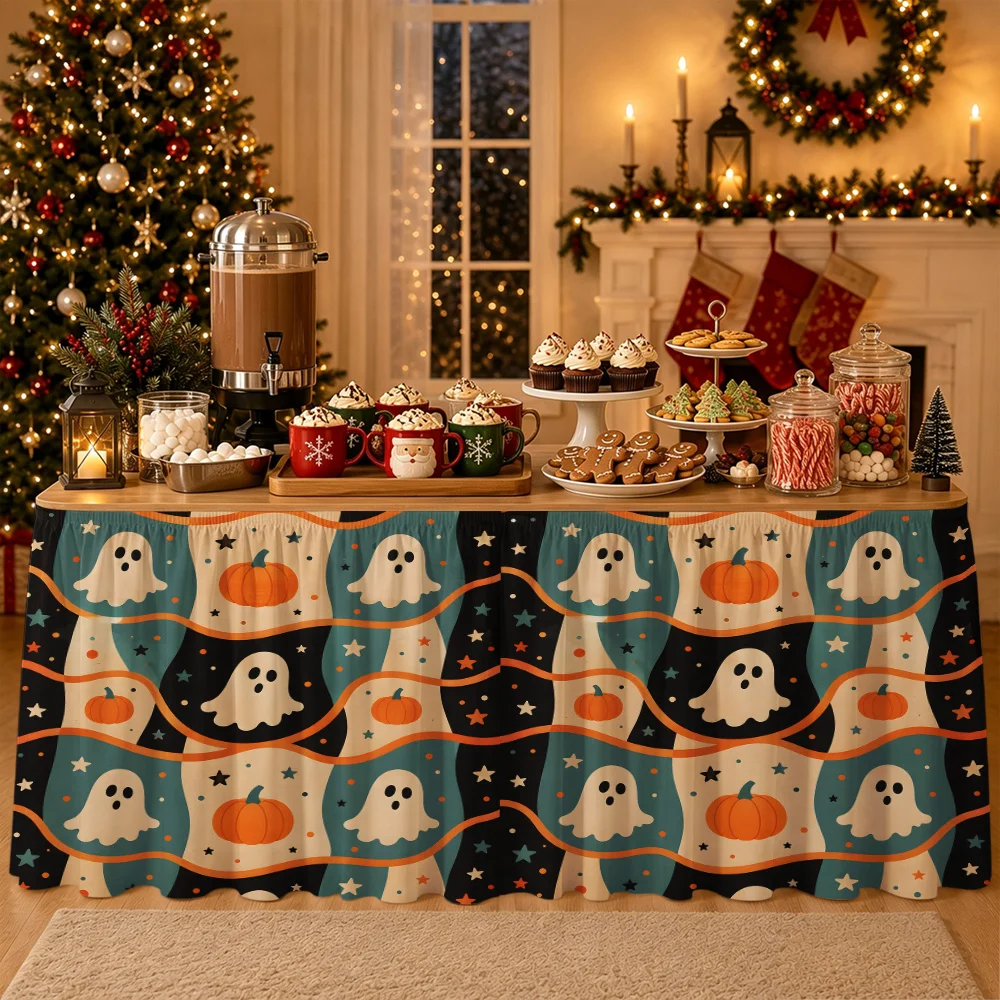 Halloween wave pattern tablecloth, party buffet table decoration, autumn Halloween home decoration tablecloth