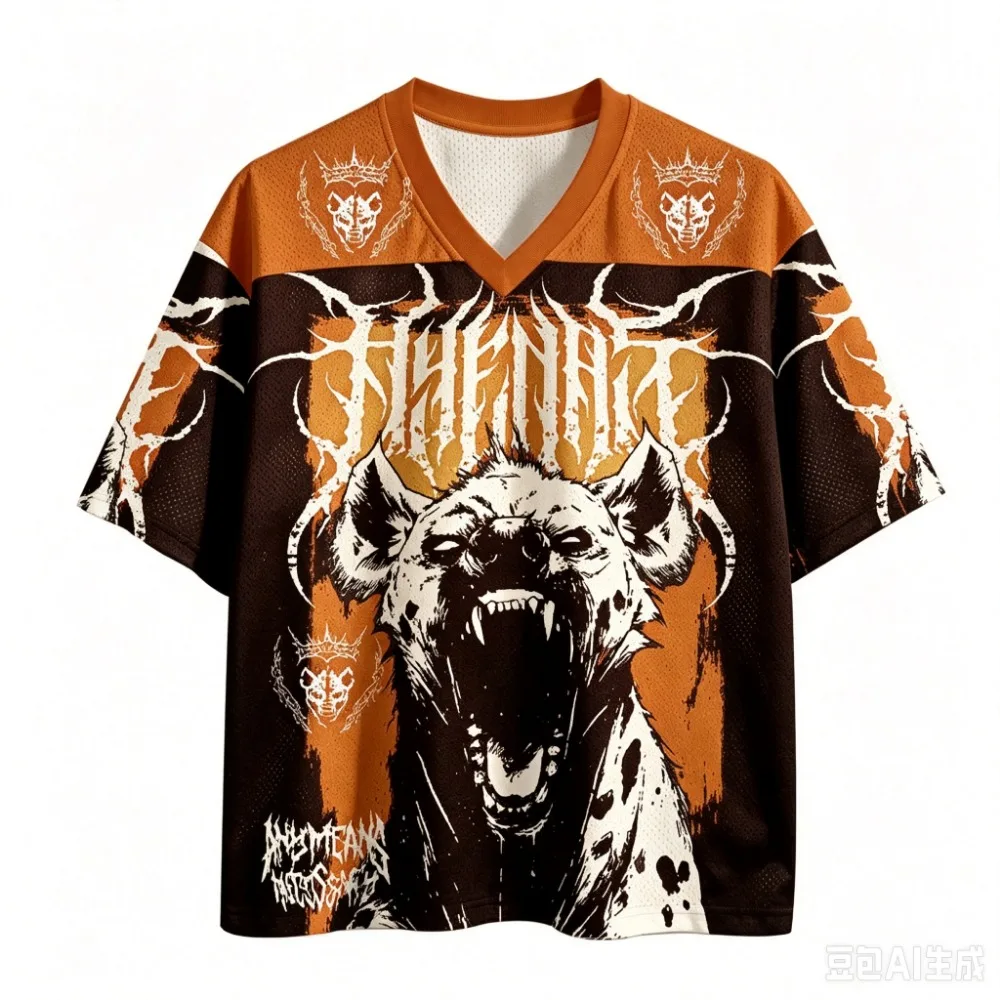 Harajuku Howling Hyena 3D-gedrucktes Sport-T-Shirt mit V-Ausschnitt für Männer, schnelltrocknend, atmungsaktiv, für Outdoor, Streetwear, Freizeitkleidung, Eltern-Kind-Bekleidung – Detail 3
