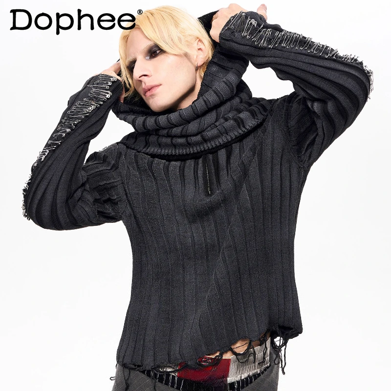 

Модные свитера с полуводолазкой для мужчин, осень-зима 202, новый трикотаж с воротником-стойкой, шарф, одинаковые вязаные свитера