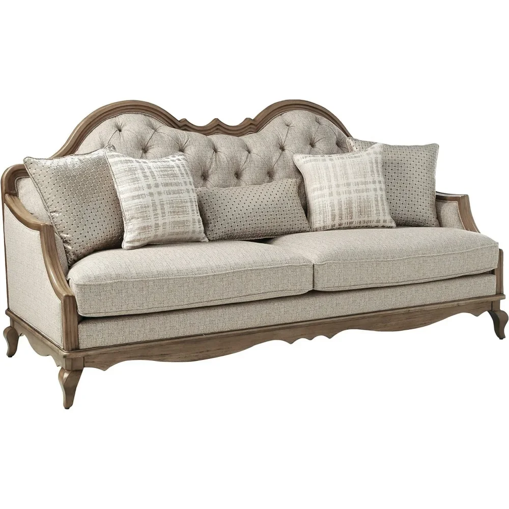 Chelmsford Antique Taupe Sofa Set with 5 Pillows,No Assembly Required,  Scalloped Trim Luxurious Button Tufting Living Room Sofa