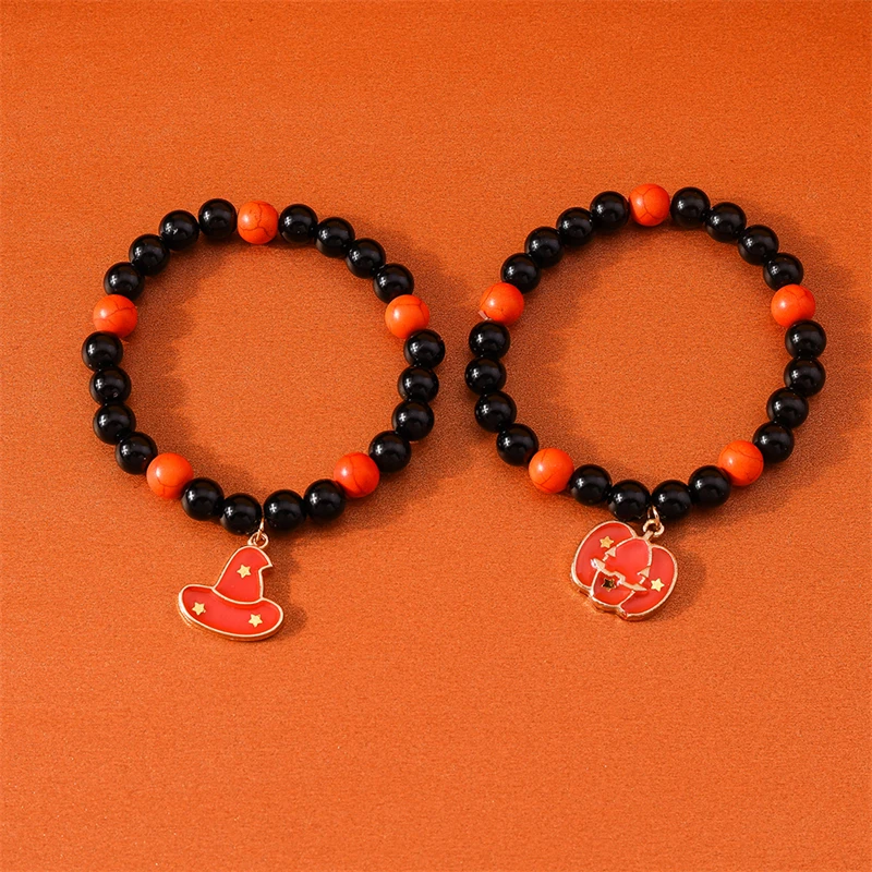 2 Teile/satz Mode Handgemachte Perlen Armbänder für Frauen Metall Kürbis Charms Armbänder Mädchen Halloween Festival Schmuck Geschenke – Detail 2