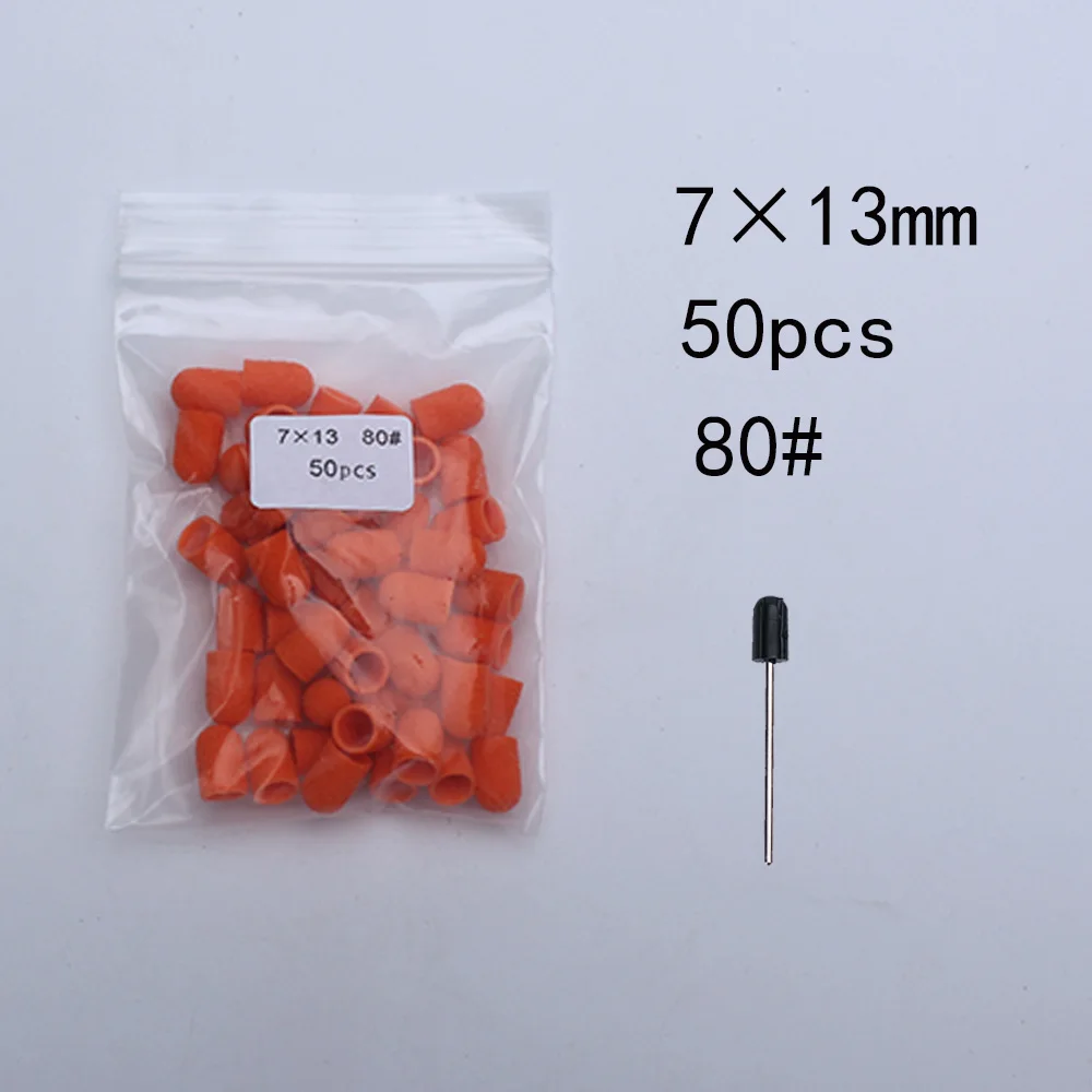50 Stück Nagelschleifkappen mit Gummi-Pediküreblock – elektrische Bohrer für Fußnägel und Polieren.