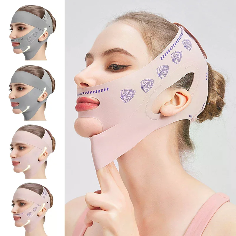 ذات الطابقين الوجه التخسيس ضمادة الوجه رفع حزام الخامس خط الوجه التخسيس حزام مزدوج الذقن المشدود سليم حزام قناع الوجه أداة #2