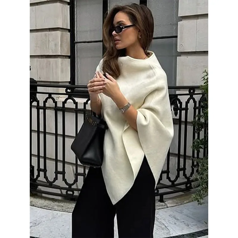 

Draping Irregular Shawl Pullover Knitwear Loose Elegant Knitted Cape French Minimalist Cloak Knit Sweater Women Fashion Top New