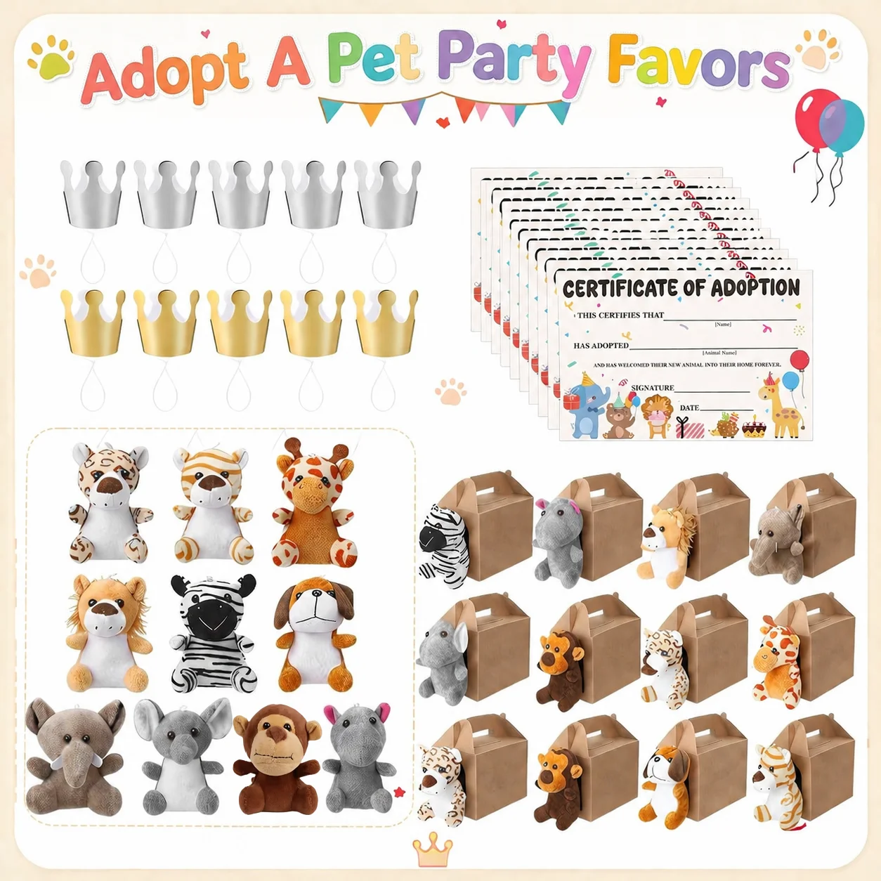10-40 Set Adopt A Jungle Animal Party Favors Mini Jungle Animal Plush Toys Safari Stuffed Animals Bulk Kid Birthday Party Gifts