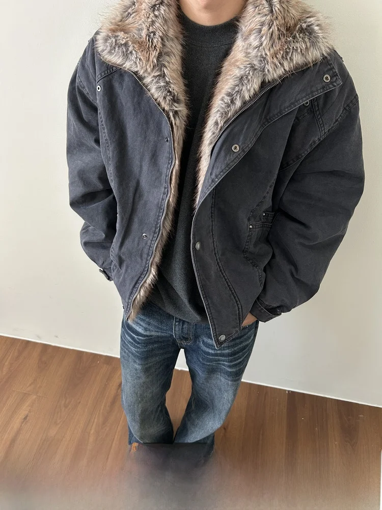 

Winter Quilted Jaet Men's Women's Fur Collar Mountain Eagle Design Waed Tailoring Cotton Workwear Jaet Youth Faion