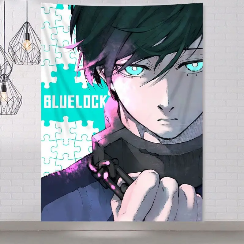 اليابانية الساخن أنيمي الأزرق قفل نسيج سوبر كول المشارك العلم ديكور المنزل غرفة المعيشة عنبر غرفة نوم خلفية القماش الجدار #4