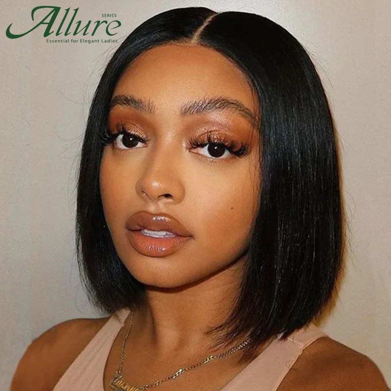 

Short Straight Bob Human Hair Wigs Women Natural Middle Part Blunt Cut Bob Lace Wigs 8 Inch Cheap Bob Brazilian Hair Wigs Allure