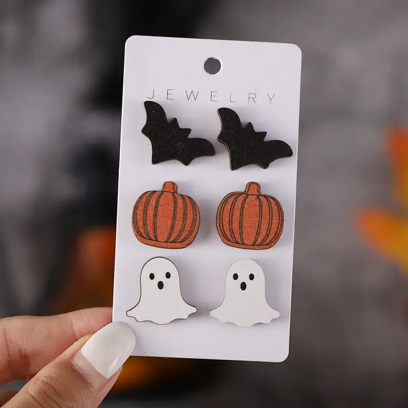 3 Pairs Halloween Vintage Bat Pumpkin Earring set for Women Personality Funny Ear Party Jewelry Gifts