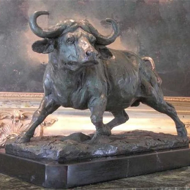 Cast bronze buffalo sculpture outdoor park plaza animal statue custom artwork