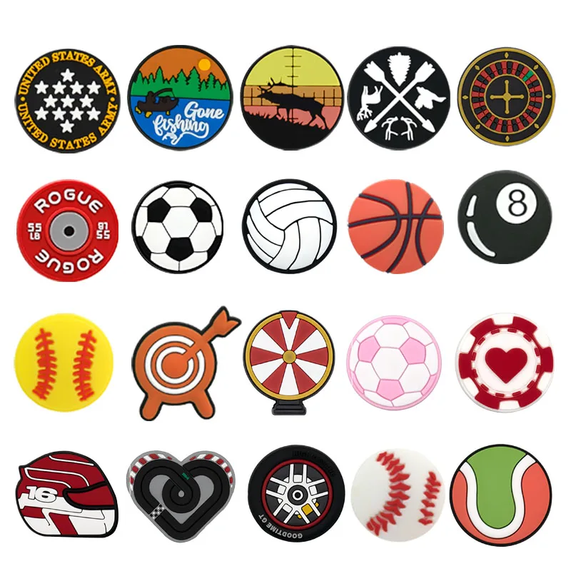 1/20pcs Boys Shoe Charms Football Basktball Tennis Shoe Decorations Snooker Motor Racing Boys Pins for Women Kids Clog Buckles