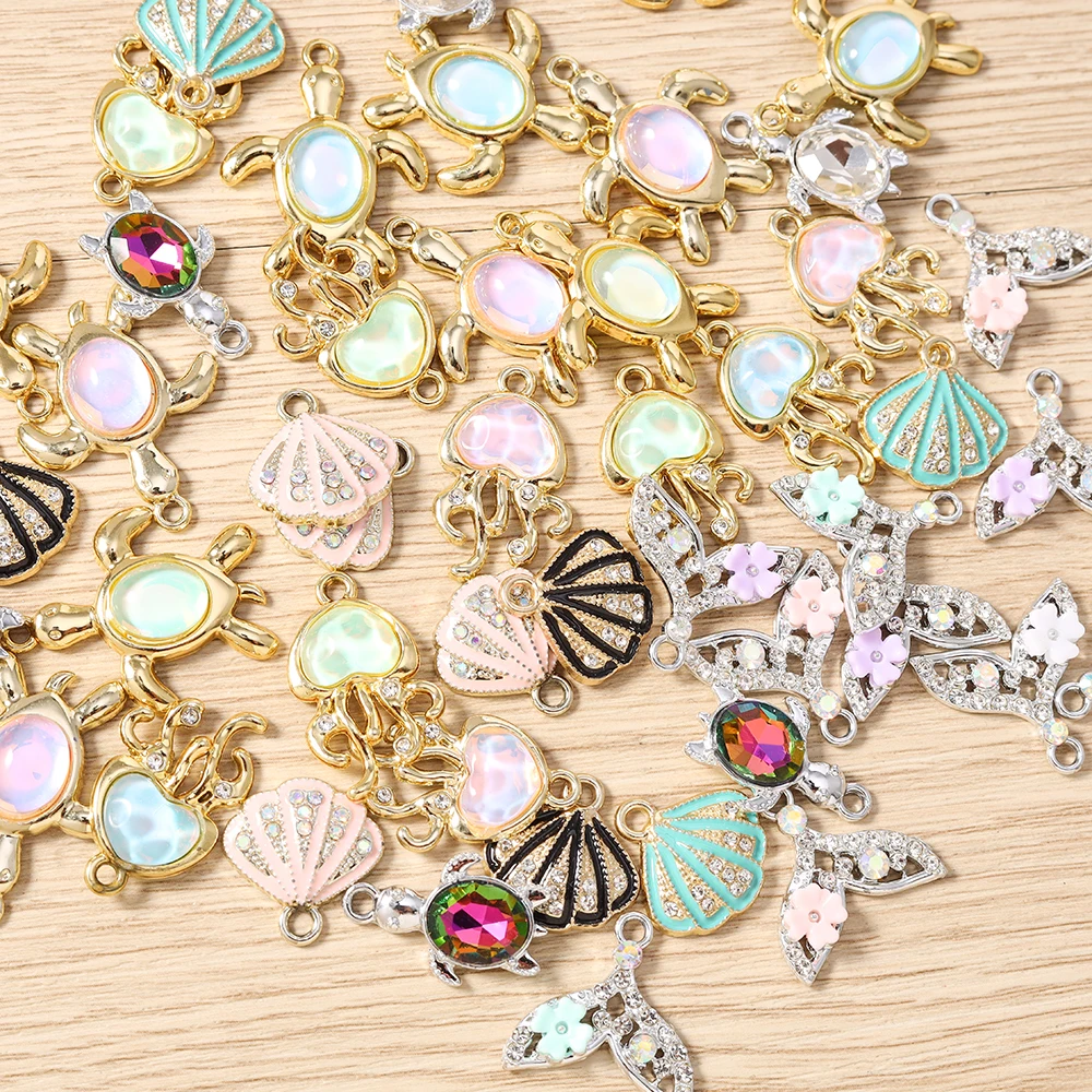 Tusember 10 Stück Kristall-Meerjungfrauen-Schwanz-Muschel-Quallen-Schildkröten-Anhänger für Halsketten, Ohrringe, Armbänder, Anhänger, Bastelarbeiten – Detail 2