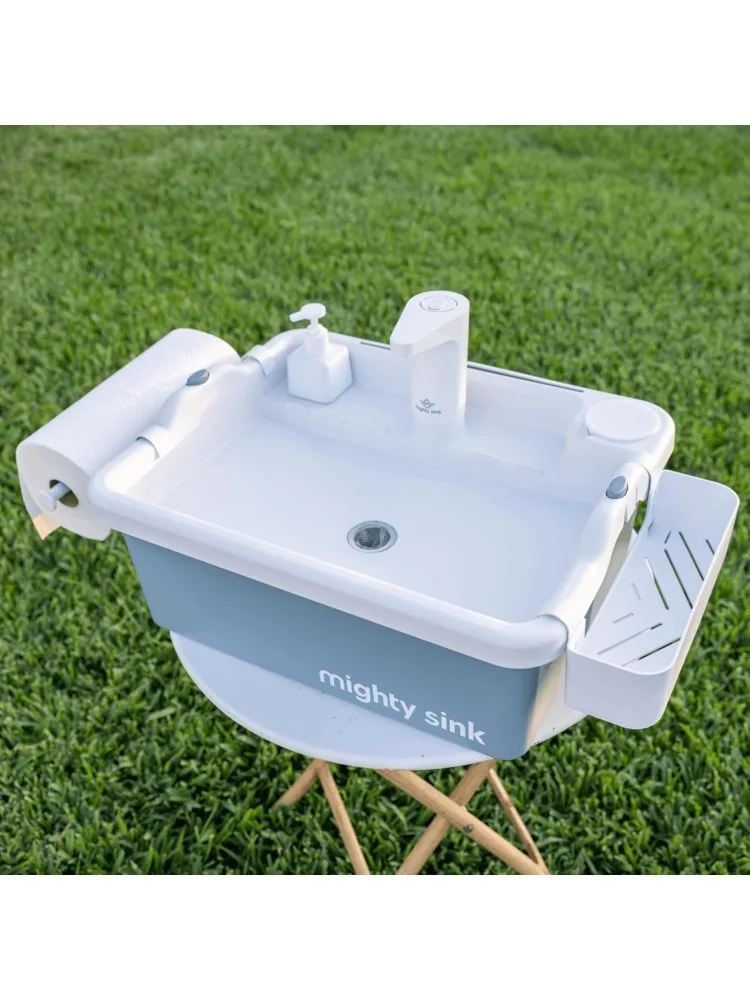 الحوض: محطة غسيل حاصلة على براءة اختراع مع صنبور إلكتروني سعة 2 جالونًا سهلة الإعداد |   الاستخدام الداخلي والخارجي مثالي لغسل الأطباق