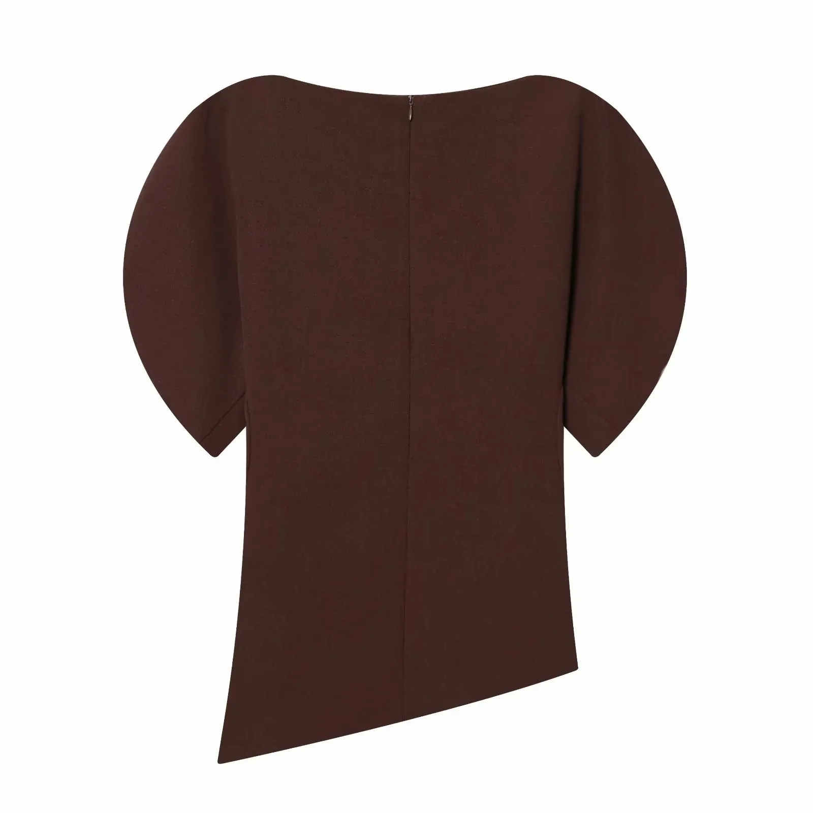Damen Mode Asymmetrisches Design T-Shirt Einfarbig mit Puffärmeln O-Ausschnitt Retro-Top 2026 Trendiger High-Street-Stil Schicke Oberteile – Detail 11