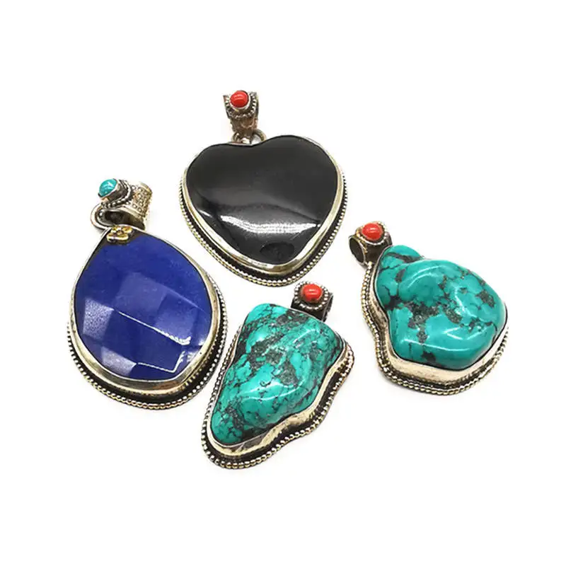 Fine Handmade Vintage Pendants Copper Capped Copper Inlaid Agate Turquoise Big Pendant TBP001