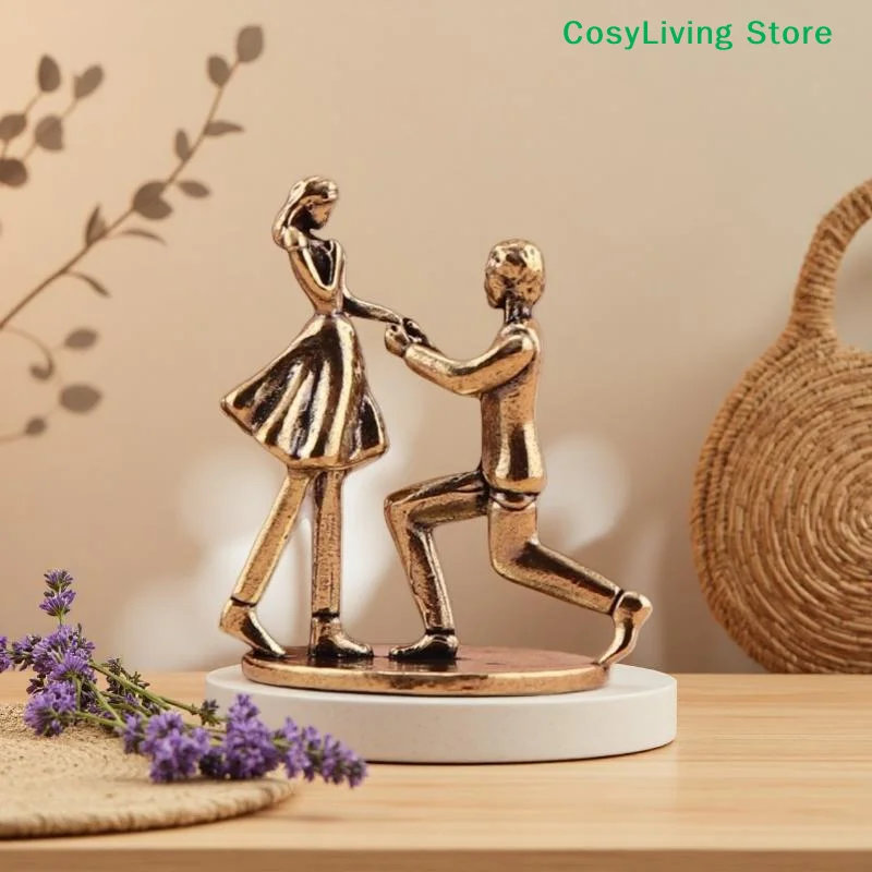 [CL]Vintage Zinc Alloy Proposal Couple Figurine Handcrafted Design For Anniversary Gift Wedding Home Tabletop Decor[CL]