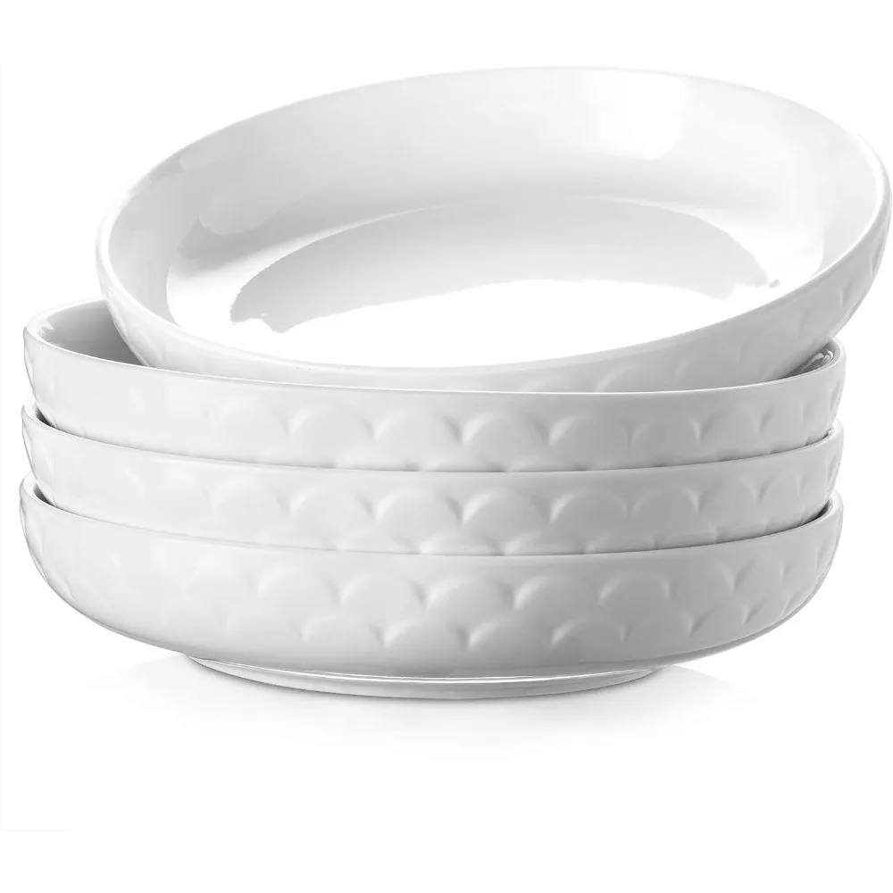 

DOWAN Pasta Bowls,54oz Large Salad Serving Bowls,10''Plates Bowls Set of 4,White Ceramic Soup Bowls Kitchen Meal Prep,Shallow