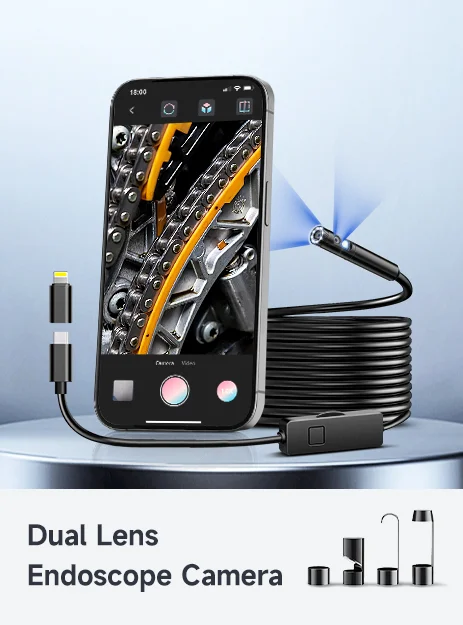 1920P HD Endoscope Camera with Semi-Rigid Snake Borescope, 8 Adjustable LED Lights, IP67 Waterproof Inspection for iOS & Android