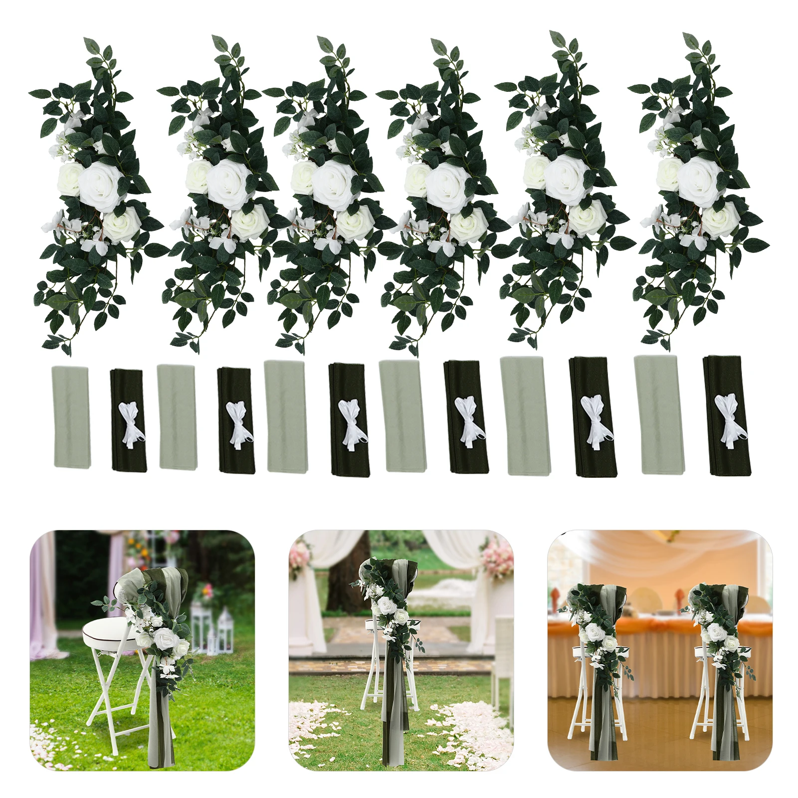 

Wedding Chair Decorations, 6PCS Chair Decorations, Artificial Flower with Fabric ﻿