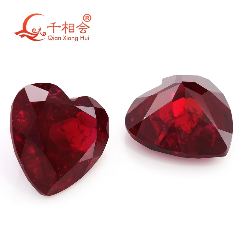 

Heart Shape Lab Created Ruby Deep Red color Natural Cut Loose Gem Stone with Minor Cracks And Inclusions AGL Certified