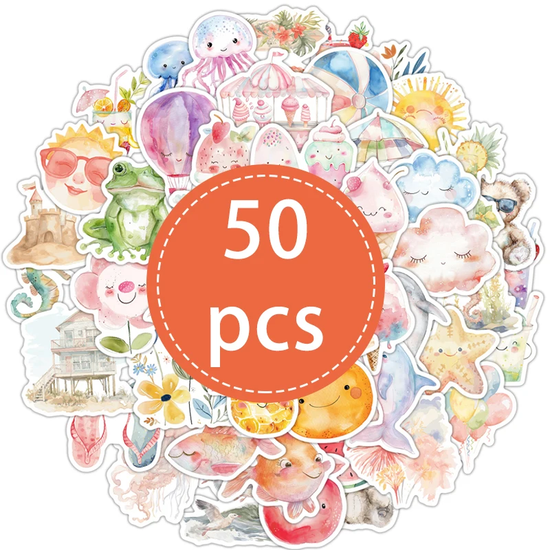 

50 шт., летние тематические наклейки, милые эстетические граффити, художественные наклейки, сделай сам, чемодан, телефон, ноутбук, гитара, бутылка воды, детские наклейки, игрушки