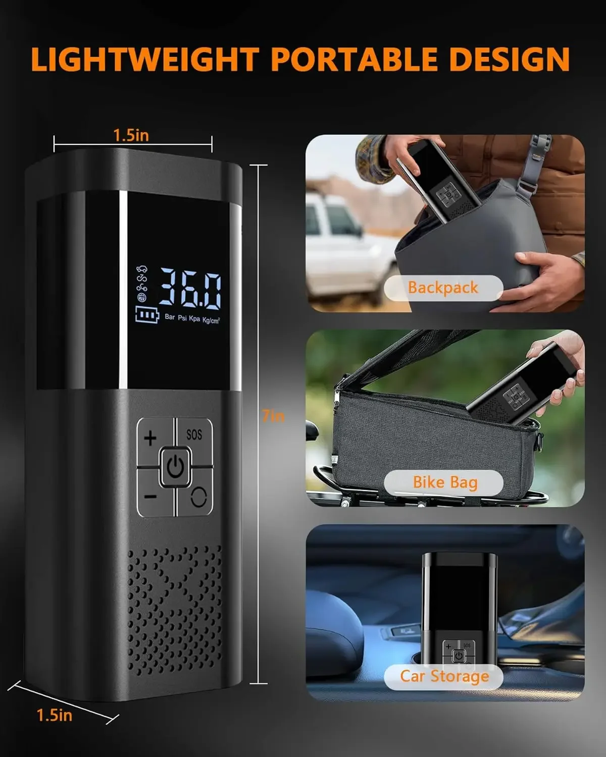 

150PSI Многоцелевой портативный автомобильный воздушный насос для накачивания шин со светодиодным манометром для мотоцикла, велосипеда, аварийной помощи