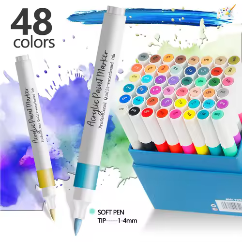 12/24 Colors Soft Headed Different Color Acrylic Marker Pen, Color Art Graffiti Pen, Waterproof, Opaque, Water-Based Soft Headed - Image 9