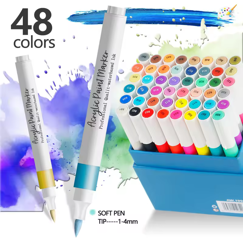 12/24 Colors Soft Headed Different Color Acrylic Marker Pen, Color Art Graffiti Pen, Waterproof, Opaque, Water-Based Soft Headed - Image 9