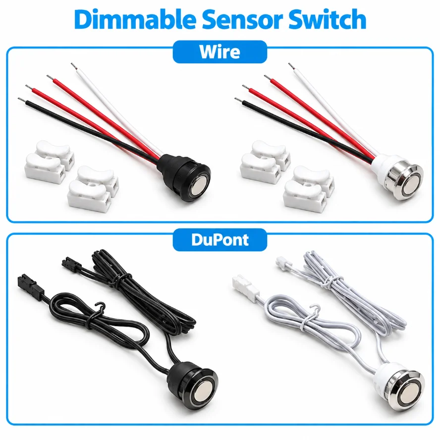 DC3.7-24V Embedded Dimmable Touch Sensor Switch Wire & Dupont Optional LED Dimmer Controller for Cabinet Wardrobe LED Light