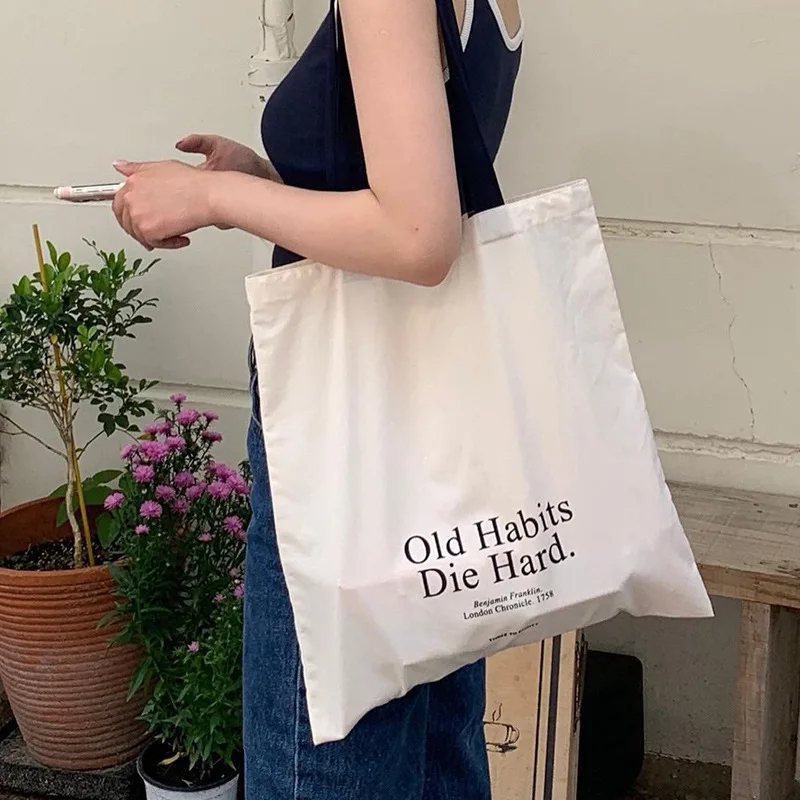 حقيبة قماش بكتف واحد ذات سعة كبيرة وأحرف بسيطة، حقيبة ظهر للطلاب، حقيبة تسوق محمولة باليد، حقيبة نسائية صديقة للبيئة #2