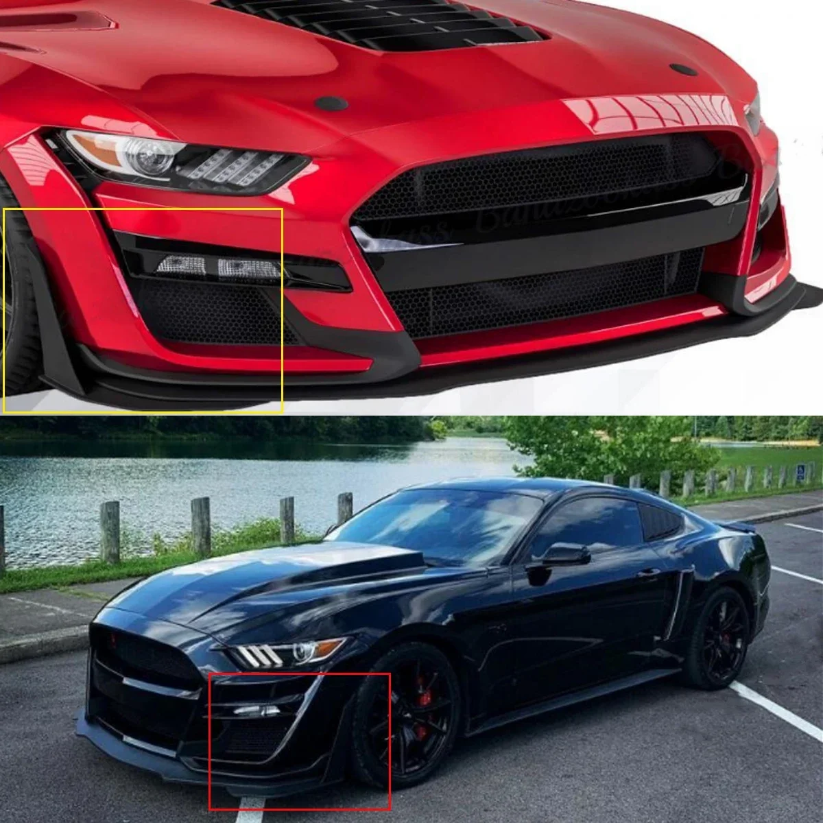 Front Corner Winglet Splitters For 15-21 Ford Mustang GT500 Style Carbon Color