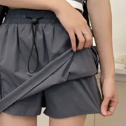 Elastic Waist Drawstring Thin Half Length Skirt Summer Solid All-match Street Casual A-line Skirt Fashion Trend Women Clothing