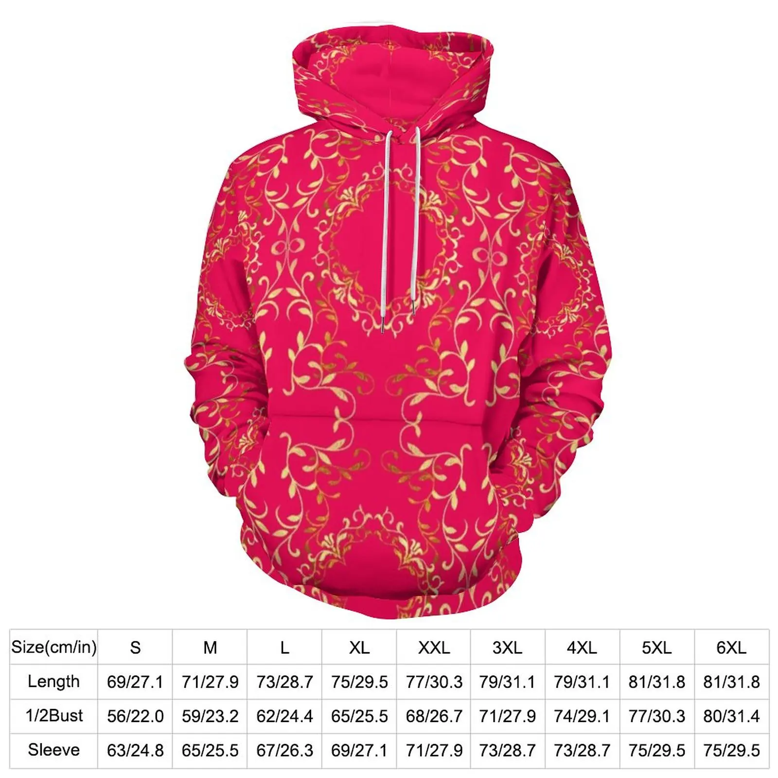 Gold Baroque Casual Hoodies Floral Print Aesthetic Pullover Hoodie Unisex Long Sleeve Streetwear Design Oversized Sweatshirts