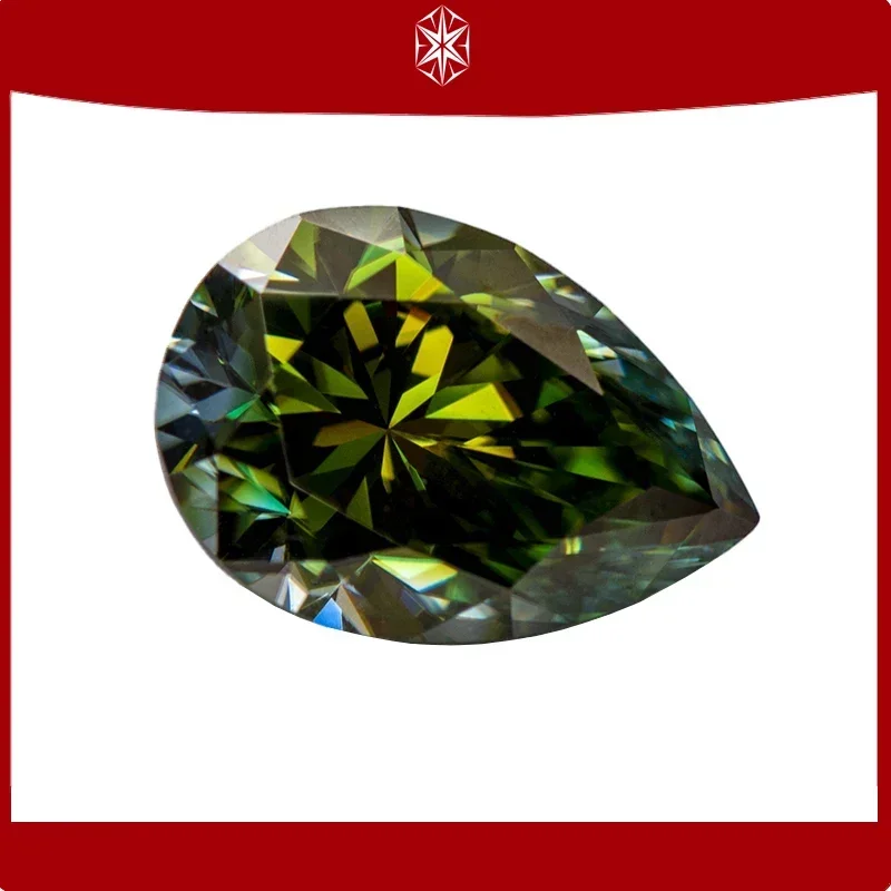 

Moissanite Diamond Pear Cut Primary Colour Yellow Green Lab Created Gemstone Advanced Jewelry Making Materials with GRA Report