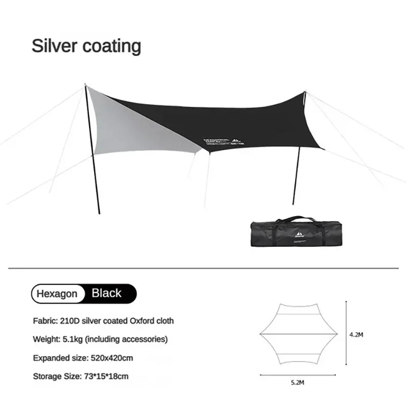 Imagem -05 - Shinetrip Barraca de Acampamento ao ar Livre de Borracha Preta com Sombreamento Completo Revestida de Prata Hexagonal Portátil Protetor Solar Espesso Tendas de Chuva