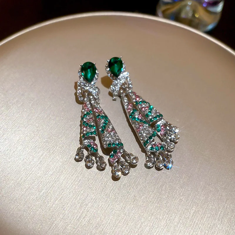 Women's Vintage Blue Water Drop Crystal Clip Earrings