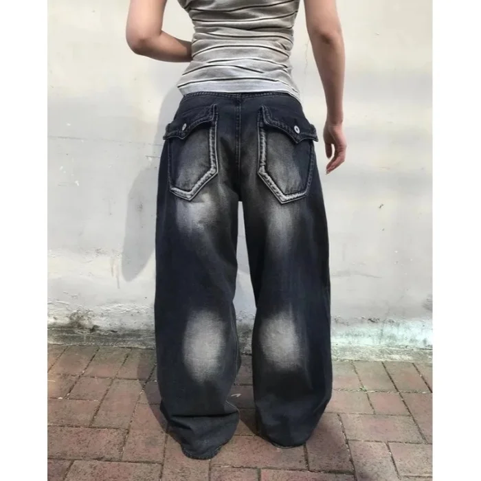 

Винтажные джинсовые джинсы Waed, широкие брюки, универсальный дизайн, повседневный корейский женский модный дизайн, весна-осень-зима