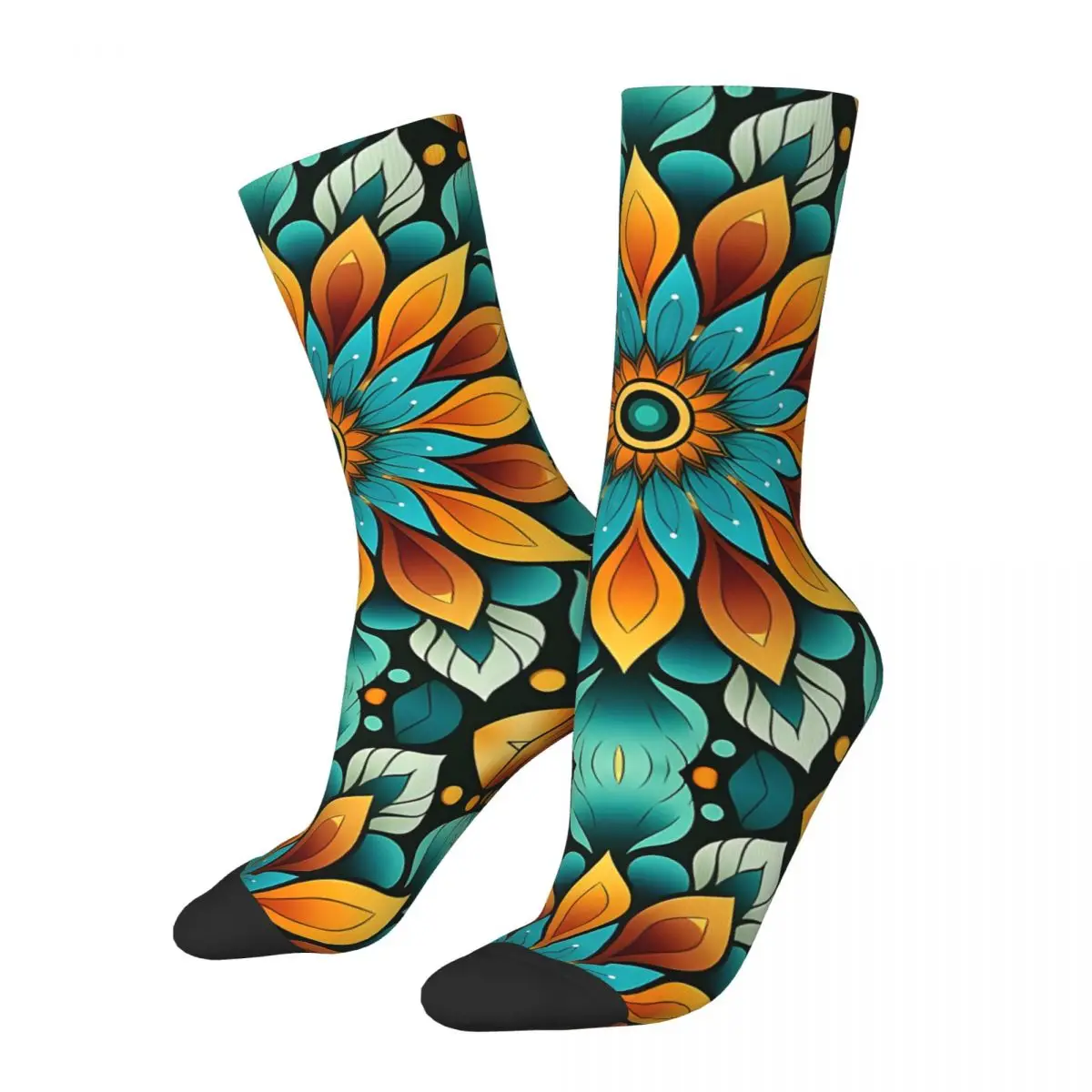 Crazy compression Exquisite Mandala Flower Pattern Sock for Men Harajuku Seamless Pattern Crew Sock Novelty